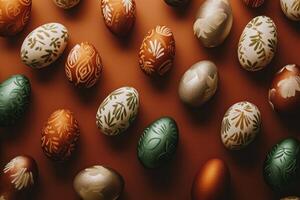 AI generated easter eggs placed in an Easter inspired pattern nature photo
