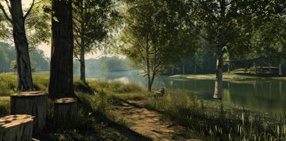 AI generated A scenic vista of a serene natural setting, showcasing the beauty photo