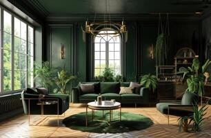 AI generated gold and black, green velvet green velvet, blue velvet furniture photo