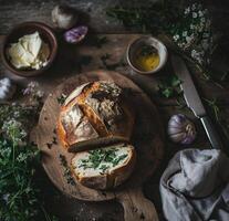 AI generated free bread, butter and herbs mockup photo