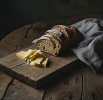 ai generado gratis un pan y mantequilla en un de madera tablero foto