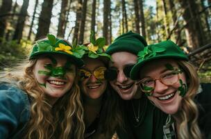 AI generated friends posing for photo with shamrocks