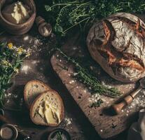 AI generated free bread, butter and herbs mockup photo