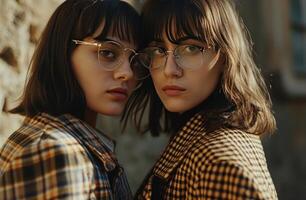 AI generated two women are wearing checkered jackets and glasses photo