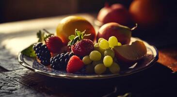 AI generated free fruit on a plate photo