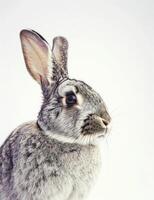 AI generated an image of a grey rabbit on white background, silver and brown photo