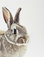 AI generated an image of a grey rabbit on white background, silver and brown photo