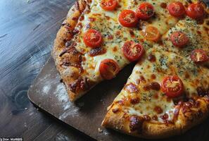 ai generado un imagen de un italiano Pizza con Tomates y queso Mozzarella foto