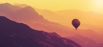 AI generated air balloon at sunrise on a mountaintop photo