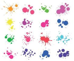 Color paint splatter. Bright ink stains and spray blots isolated on white. Watercolor spaint, spot or drop elements vector