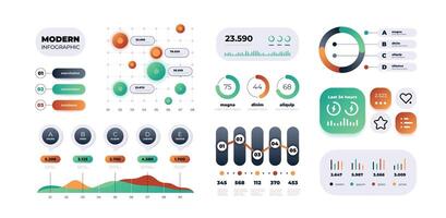 Graph infographic. Colorful modern flow charts and diagrams, option and step timeline, gradient graphic. Vector isolated set