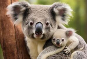 AI generated an image of koalas on the shoulders of their mother photo