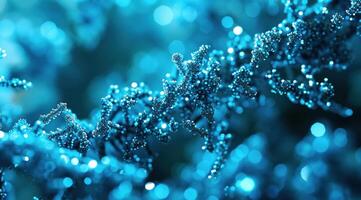 AI generated crystallized blue dna molecules with a close view photo