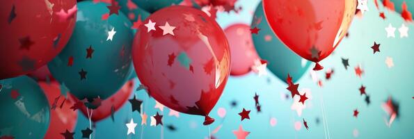 AI generated colorful balloons with stars falling toward the ground photo