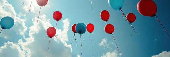 ai generado brillante de colores globos flotante en el cielo foto