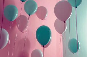 AI generated many balloons hanging in a pink room photo