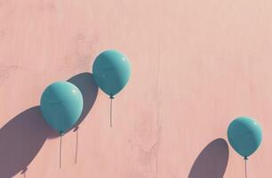 ai generado azul aire globos flotante terminado un rosado pared foto