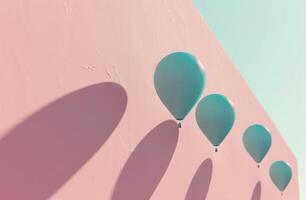 AI generated blue air balloons floating over a pink wall photo