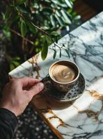 ai generado café árbol para negocio imagen de mano participación café foto