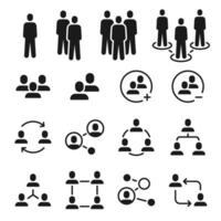 Network group icons. Social community, business team structure, people communication icon. Add member to employee meeting symbol vector set