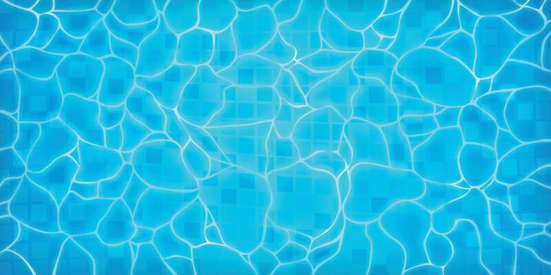 Realistic swimming pool bottom with blue water waves texture. Summer aqua surface with caustics ripples. Spa pool top view vector background