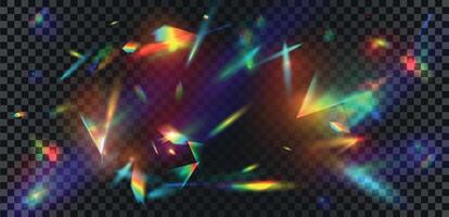 Abstract prism light reflection with rainbow flare background. Crystal sparkle burst, diamond refraction rays. Iridescent glow vector effect