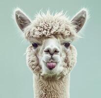 ai generado el alpaca tiene su lengua fuera y es posando para el cámara foto