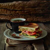 AI generated the plate contains a free sandwich with a cup of coffee photo