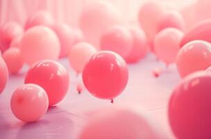 AI generated the different pink balloons are floating on the ground photo