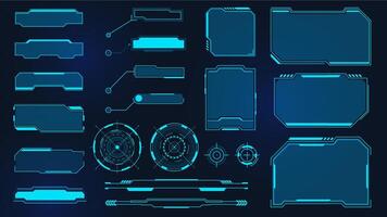 futurista marcos cyberpunk hud cuadrado pantalla, gritar, título y Radar. digital informacion caja y ciencia fi ui panel. virtual interfaz vector conjunto