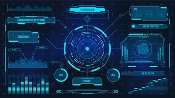 Digital user interface. Futuristic technology UI screen. Game car or spaceship dashboard. Analysis or control hologram panel vector display