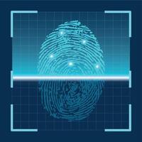 huella dactilar escanear. dedo exploración biométrico carné de identidad futurista tecnología. identificación seguridad sistema sensor. pulgar escáner vector concepto