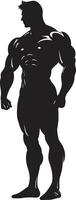 Solid Silhouette Full Body Black Emblem Blackened Brawn Bodybuilders Iconic Symbol vector