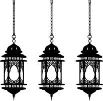 AI generated Silhouette Arabic hanging lanterns black color only vector