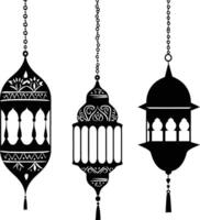 AI generated Silhouette Arabic hanging lanterns black color only vector