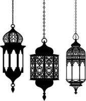 AI generated Silhouette Arabic hanging lanterns black color only vector