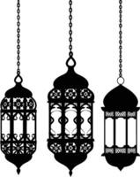 AI generated Silhouette Arabic hanging lanterns black color only vector