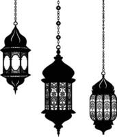 AI generated Silhouette Arabic hanging lanterns black color only vector