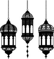 AI generated Silhouette Arabic hanging lanterns black color only vector