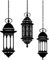 AI generated Silhouette Arabic hanging lanterns black color only vector