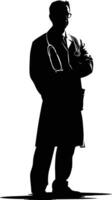 AI generated Silhouette doctor man full body black color only vector