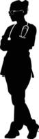 AI generated Silhouette doctor woman full body black color only vector