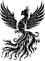 AI generated Silhouette Phoenix the fire bird full body black color only vector