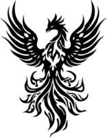 AI generated Silhouette Phoenix the fire bird full body black color only vector