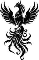 AI generated Silhouette Phoenix the fire bird full body black color only vector