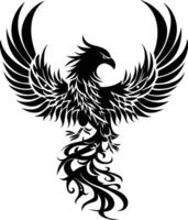 AI generated Silhouette Phoenix the fire bird full body black color only vector