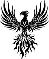 AI generated Silhouette Phoenix the fire bird full body black color only vector