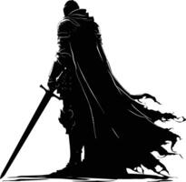 AI generated Silhouette knight full body black color only vector