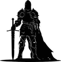 AI generated Silhouette knight full body black color only vector