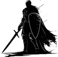 AI generated Silhouette knight full body black color only vector